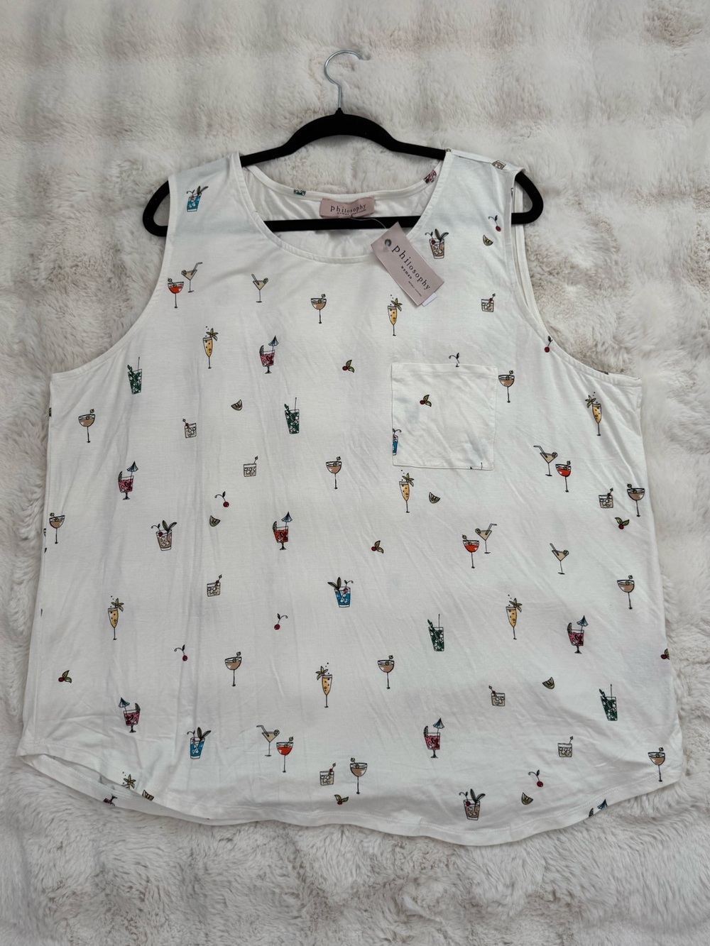 Philosophy White Tank Top with Colorful Cocktail Print